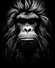 Obraz premium Orangutan head lurked in the shadows illustration