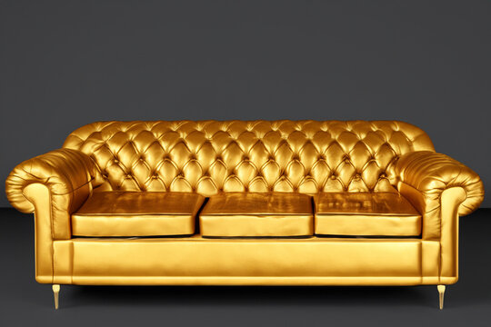 Sofa in and gold with white . pattern luxury gold concept. sofa in a dark grey and yellow with shiny accents on a white . a sofa with shiny gold and walls on a white lifestyle.