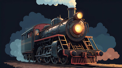 Obraz premium Close-up of a steam locomotive's front, featuring the headlight and smokestack, emphasizing the vintage industrial feel, 8-bit style, retro style