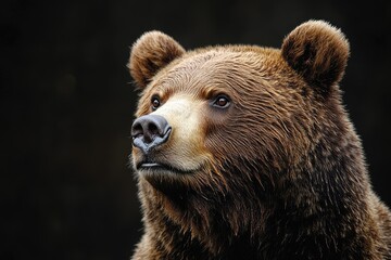 Obraz premium Brown bear posing with intense gaze on dark background