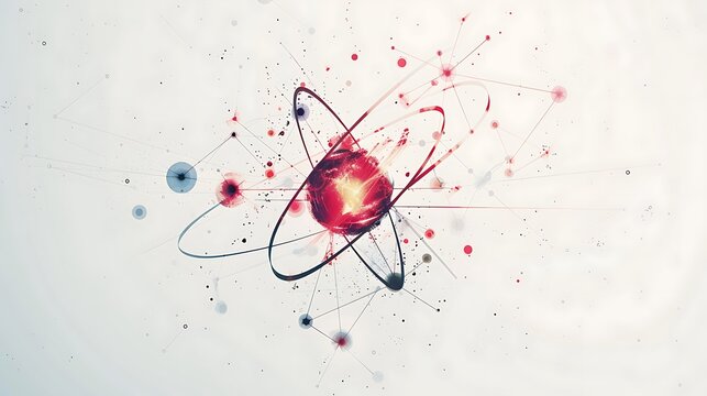 A minimalist design illustrating the concept of nuclear fission, with simple, abstracted atom icons splitting apart and releasing energy, all set against a clean, white background for a modern, 