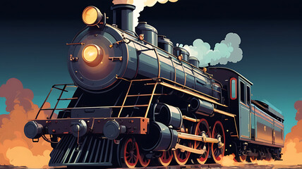 Obraz premium Close-up of a steam locomotive's front, featuring the headlight and smokestack, emphasizing the vintage industrial feel, 8-bit style, retro style