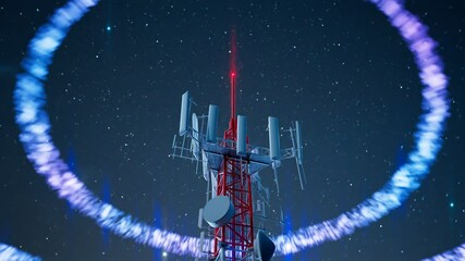 Cell Phone Tower Emits 5g Signals The Antenna Transmits Electromagnetic Waves Cell Phone Tower Emits 5g Signals Footage Shows Antenna Transmits Electromagnetic Waves 5th Mobile Generation - Powered by Adobe