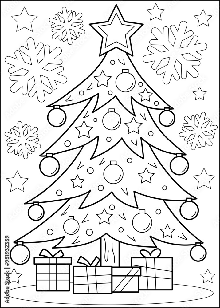 Wall mural tree coloring book page