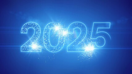 Video animation of abstract neon light with the numbers 2025 over blue background - represents the new year - vacation concept. - Powered by Adobe