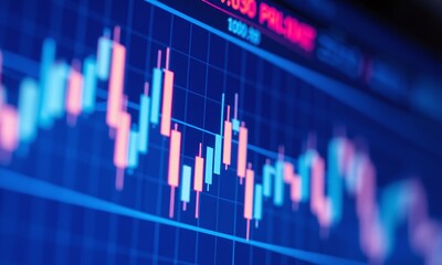 financial chart, stock market, glowing candlesticks