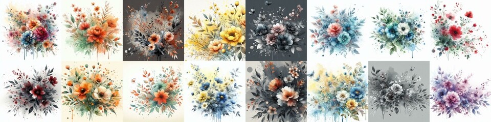 watercolor splash drawing style floral background. AI generated illustration