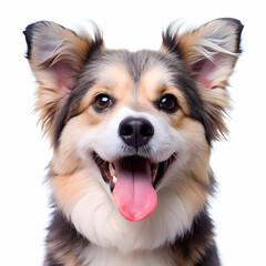 Fototapeta premium a dog with a pink tongue that is smiling on white background