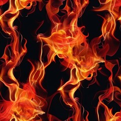 Fototapeta premium You see an abstract, dynamic scene dominated by swirling flames of red, orange, and yellow. The fire appears vibrant and energetic, with intricate patterns of wisps and flickers against a dark, black 