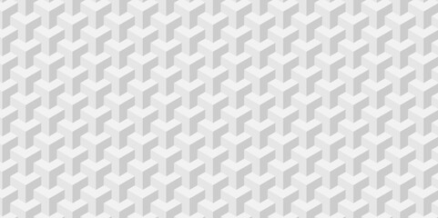 Seamless vector cube triangle geometric tile mosaic wall grid retro digital hexagon technology wallpaper background. white and gray block cube structure backdrop square triangle texture vintage design