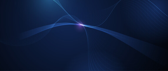 Vector abstract lines pattern design and light effect. High speed movement and motion blur over dark blue background. Illustration futuristic, Cyber hi tech connection technology, cyberspace concept