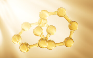 Golden abstract spheres, golden molecules, 3d rendering.