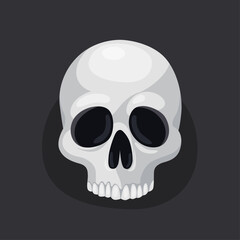 Illustration of a human skull on a dark background. Element for Halloween or Day of the Dead. Vector illustration isolated on black.
