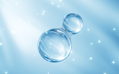 Blue glass spheres, abstract molecules, 3d rendering.