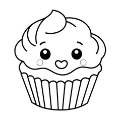 coloring book, coloring, outline, line, cute, funny, drawing, icon, illustration, vector, black, cover book, book, cartoon, cupcake, cake, food, dessert, birthday, muffin, bakery, baked, snack, delici