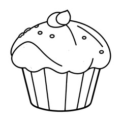 coloring book, coloring, outline, line, cute, funny, drawing, icon, illustration, vector, black, cover book, book, cartoon, cupcake, cake, food, dessert, birthday, muffin, bakery, baked, snack, delici