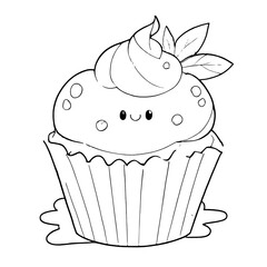 coloring book, coloring, outline, line, cute, funny, drawing, icon, illustration, vector, black, cover book, book, cartoon, cupcake, cake, food, dessert, birthday, muffin, bakery, baked, snack, delici