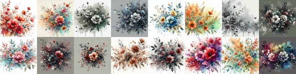 watercolor splash drawing style floral background. AI generated illustration