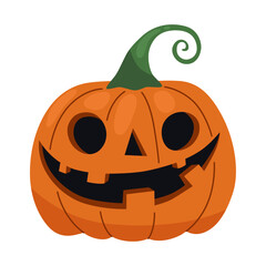 Jack-o-lantern. Halloween carved pumpkin with smile. Vector illustration isolated on white.