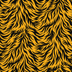 Seamless Tiger Skin Print Vector Design  Realistic, Bold Stripes on a Golden-Orange Background 