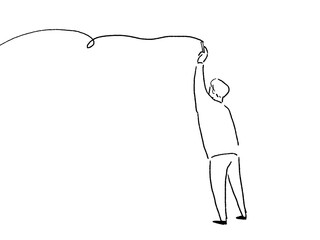 チョークで線をひく男性の後ろ姿、線画