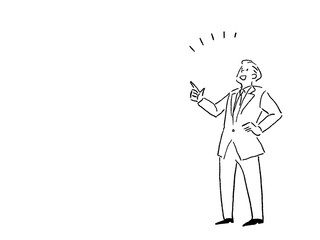 指を指すスーツを着た男性、線画