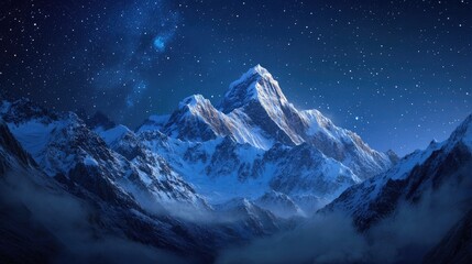 Snow-capped mountains under a clear, starry night, highlighting the serene and untouched beauty of Earth landscapes