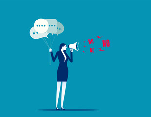 Confident businesswoman speak or scream loud on megaphone with words NO. Refuse to do wrong things. Learn to say no, leadership skill to manage workload. Time management concept