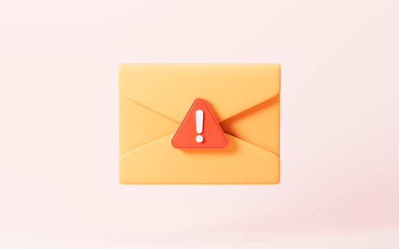 Emails with warning signs, junk mail, important mail, 3d rendering.
