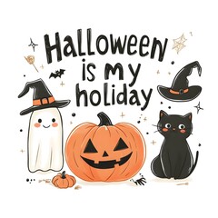 The Ultimate Holiday Tee with Pumpkin, Cat, Ghost, and Witch Hat