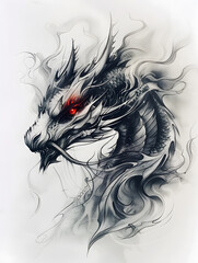 Fototapeta premium Dragon tattoo design with smoke illustration
