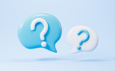 Cartoon question mark, faq problem solution symbol, chat symbol , 3d rendering.