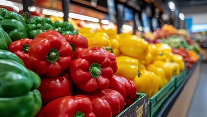 A colorful display of fresh vegetables in wooden crates at the market