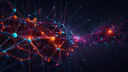 Fototapeta premium Abstract Machine Learning with 3D Neural Networks and Dynamic Data Flow