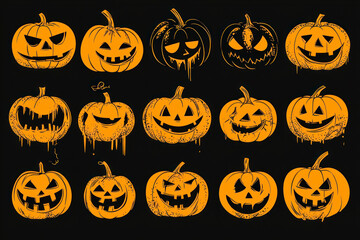 Halloween Pumpkin Icon Collection. Simple Creepy Horror Illustrations.