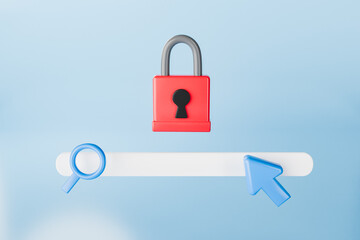 3D render of online search bar and red padlock