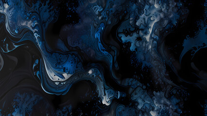 Obraz premium Abstract background featuring flowing streams of ink in various shades of black and deep blue