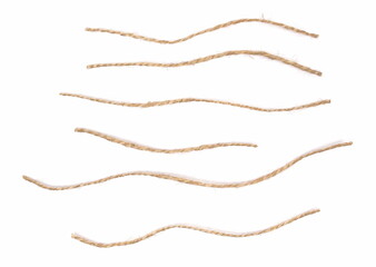 String, set rope line isolated on white, top view 