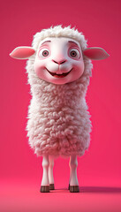 happy smiling cute little white sheep, lamb, isolated on vibrant pink background