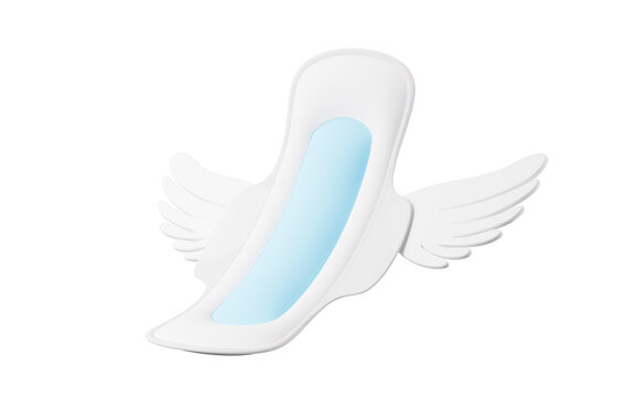Cartoon menstrual pad with wings, 3d rendering.