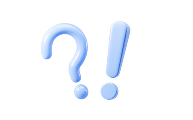 Cartoon question mark and exclamation point, chat mark, 3d rendering.