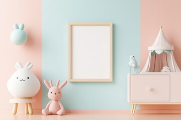 Enchanting Fairy Tale Themed Children's Room with Frame Mockup above Dresser