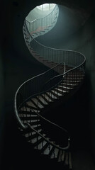 Futuristic 3D illustration of a stairway to heaven, illuminated by digital light, symbolizing the ascent of technology in business