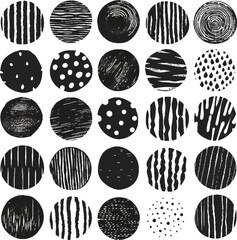 Charcoal doodle scribbles abstract shapes and minimalist graphic design elements including geometric lines stripes dots and circles for modern contemporary decoration and illustration