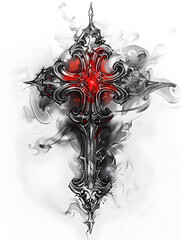 Jerusalem Cross Christianity tattoo design with smoke illustration