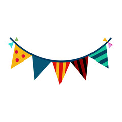 Obraz premium Colorful printed bunting banner, flag banner, flag, banner flag, bunting garland, happy birthday banner, fiesta border banner, carnival flag banner element illustration vector icon