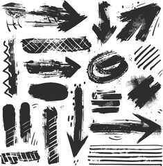 Charcoal Doodle Scribble Set hand drawn grunge textures brush strokes arrows lines and highlighted elements in a vector illustration collection for artistic design and creative projects