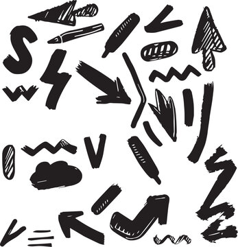 Charcoal Doodle Hand Drawn Scribbles Graphic Elements Including Arrows Shapes Highlight Icons Digital Stickers for Social Media Marketing Website Design Emphasis Swishes Swoops Symbols