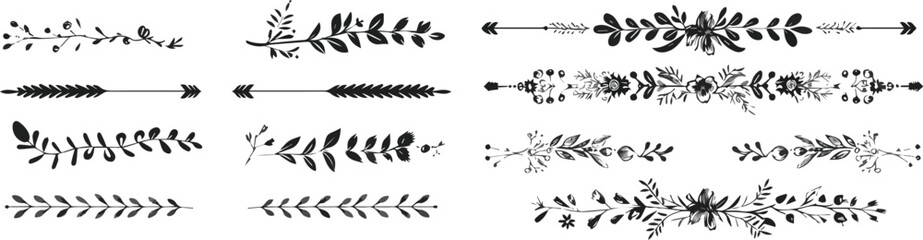 Charcoal Doodle Scribble Set Floral Dividers Hand Drawn Black White Clipart for Wedding Invitations Branding Social Media Posts Botanical Borders Minimalist Floral Design Elements Herbs Flowers