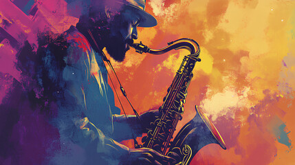 Obraz premium Abstract poster art for a jazz music performance 